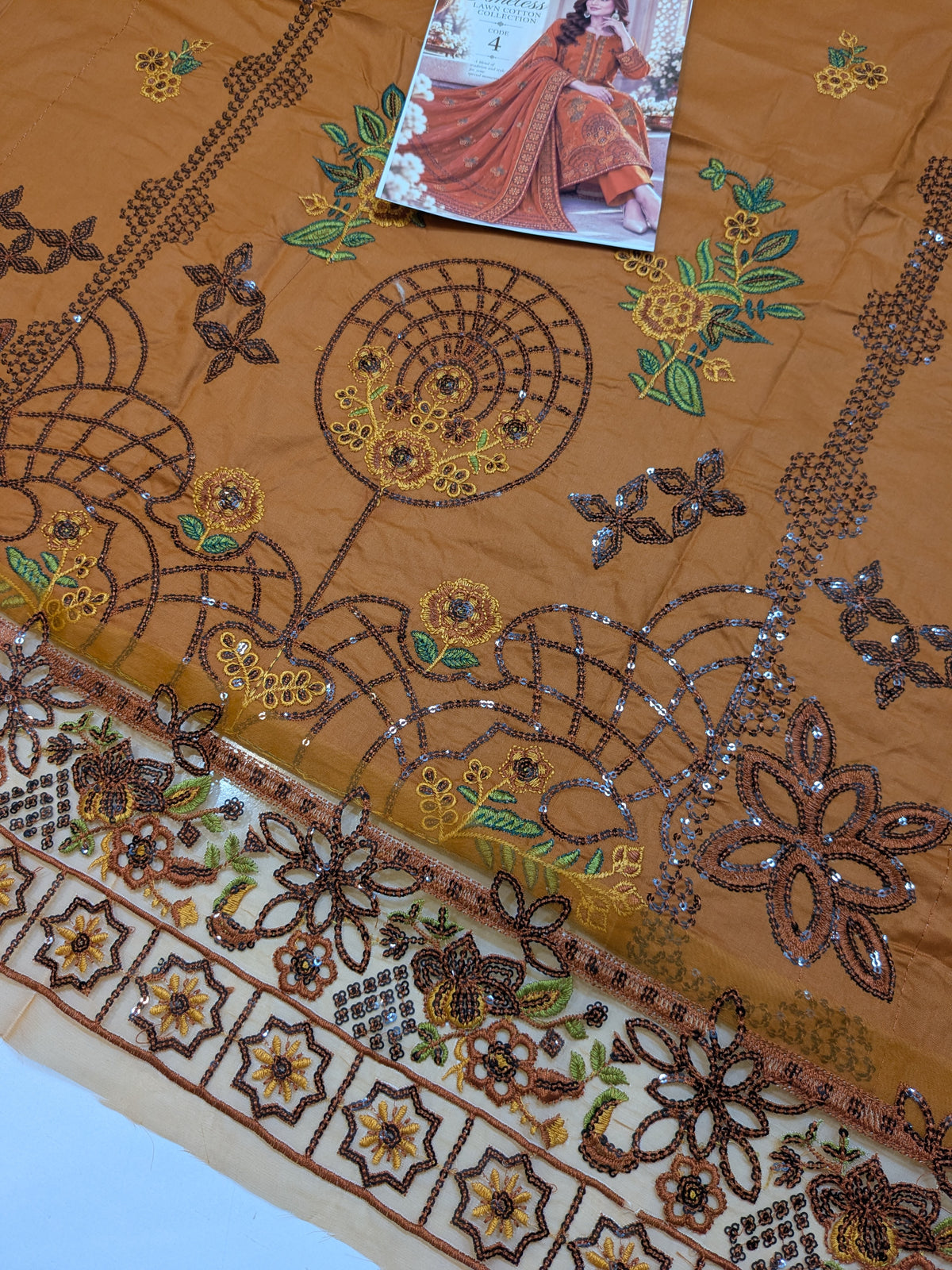 MAHIRA 04 MARIGOLD LAWN COTTON DRESS WITH CHIFFON DUPPATA