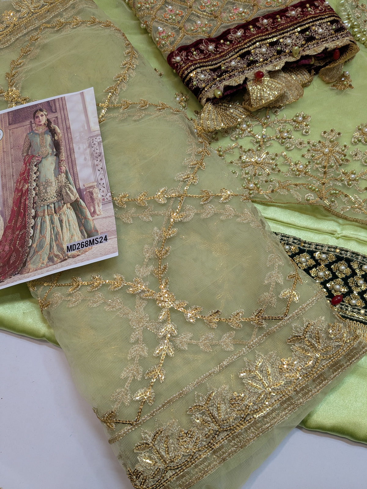 MARIA B INSPIRED CORAL IN SEA GREEN GHARARA