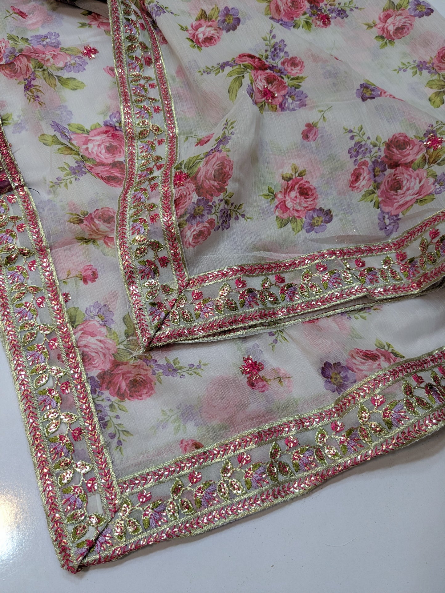 ANEELA INSPIRED WHITE SILK EMBROIDERED