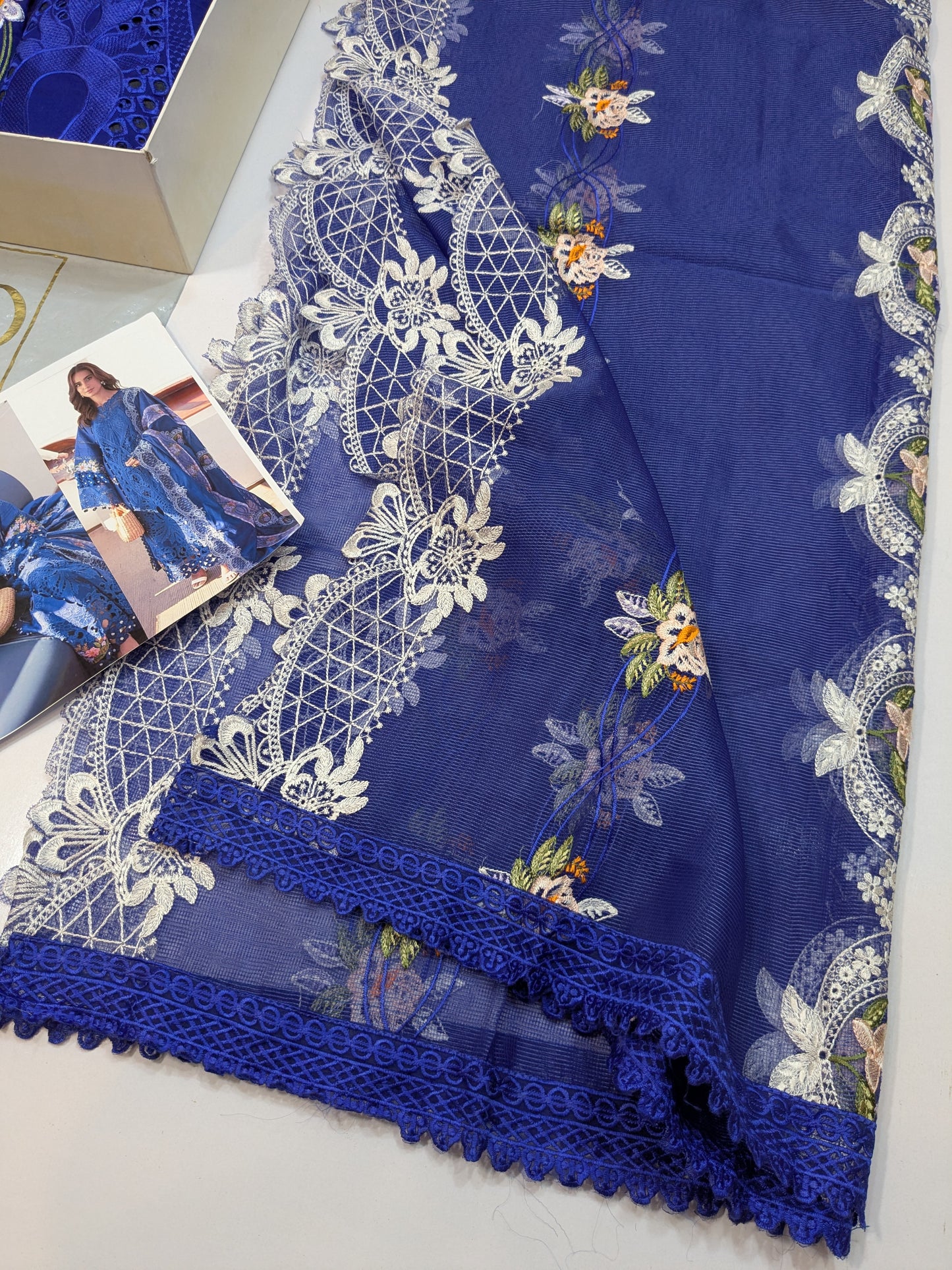 PARISHAY BLUE CHIKENKARI LAWN EMBROIDERED