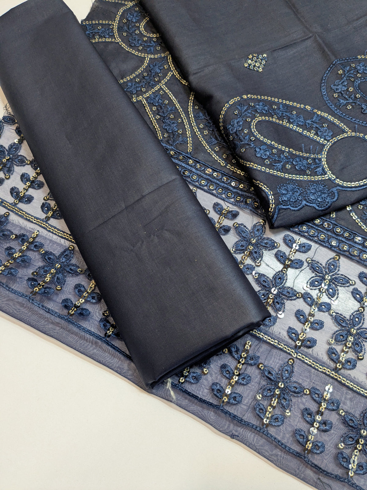 TIMELESS 15 INK BLUE LAWN COTTON WITH CHIFFON DUPPATA