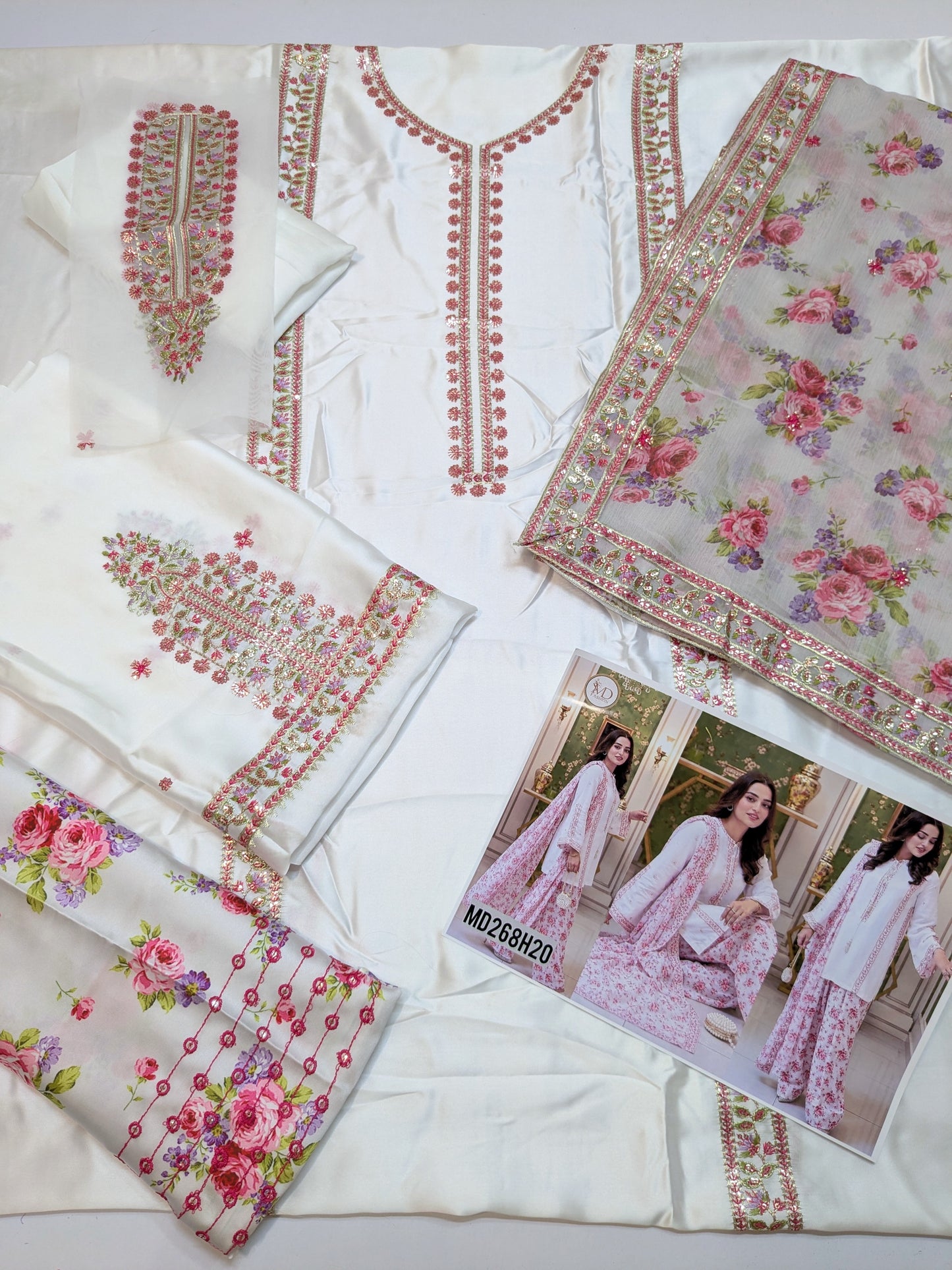 ANEELA INSPIRED WHITE SILK EMBROIDERED