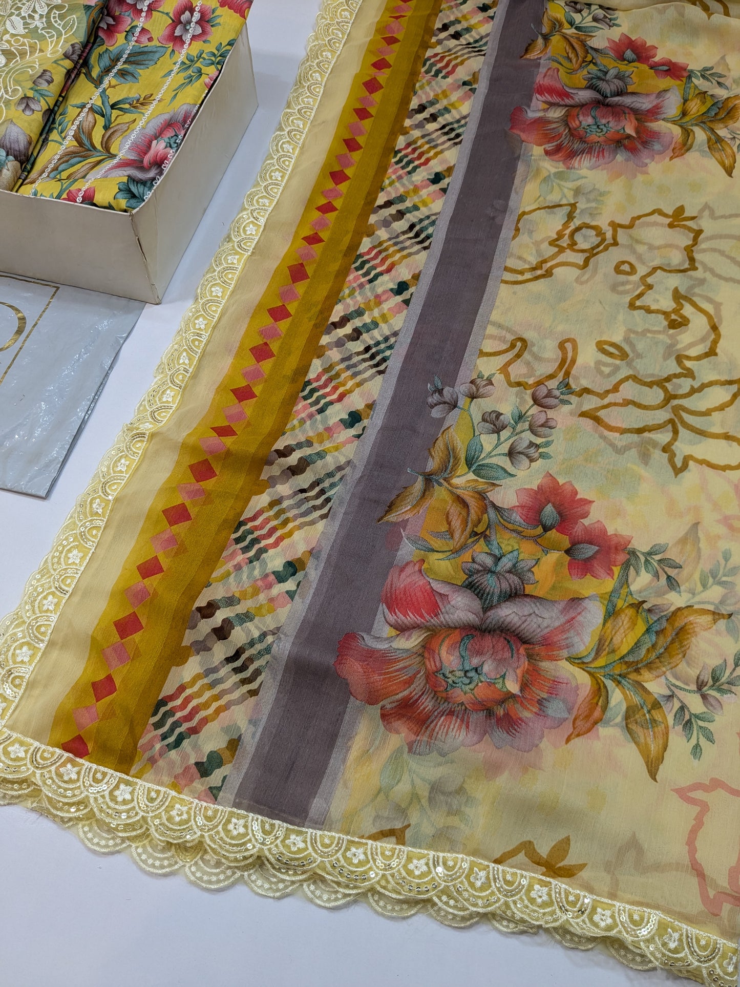 BINILYAS LEMON PRINTED EMBROIDERED LAWN