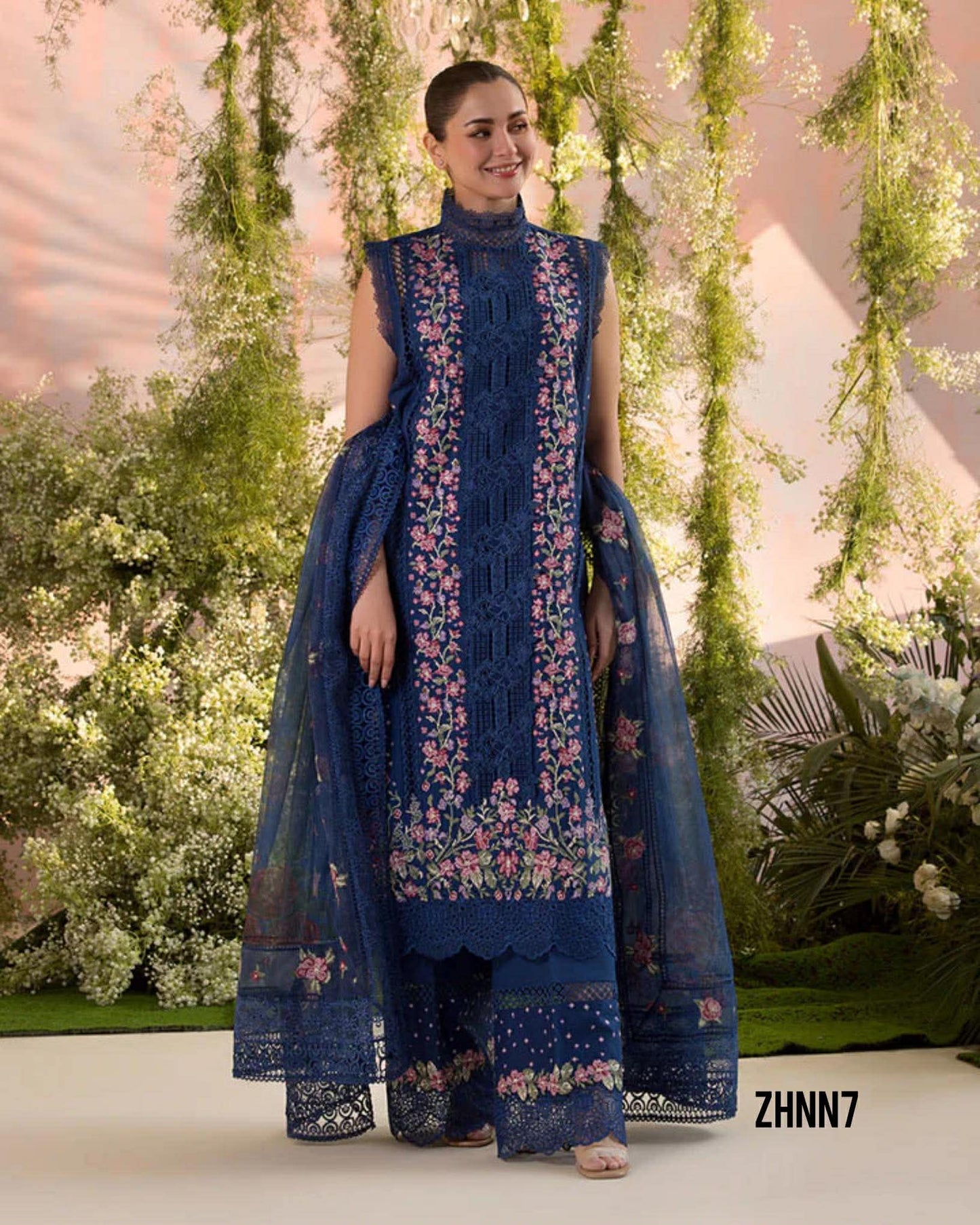SOBIA NAZIR BLUE 4A LUXURY CHIKENKARI LAWN UNSTICH