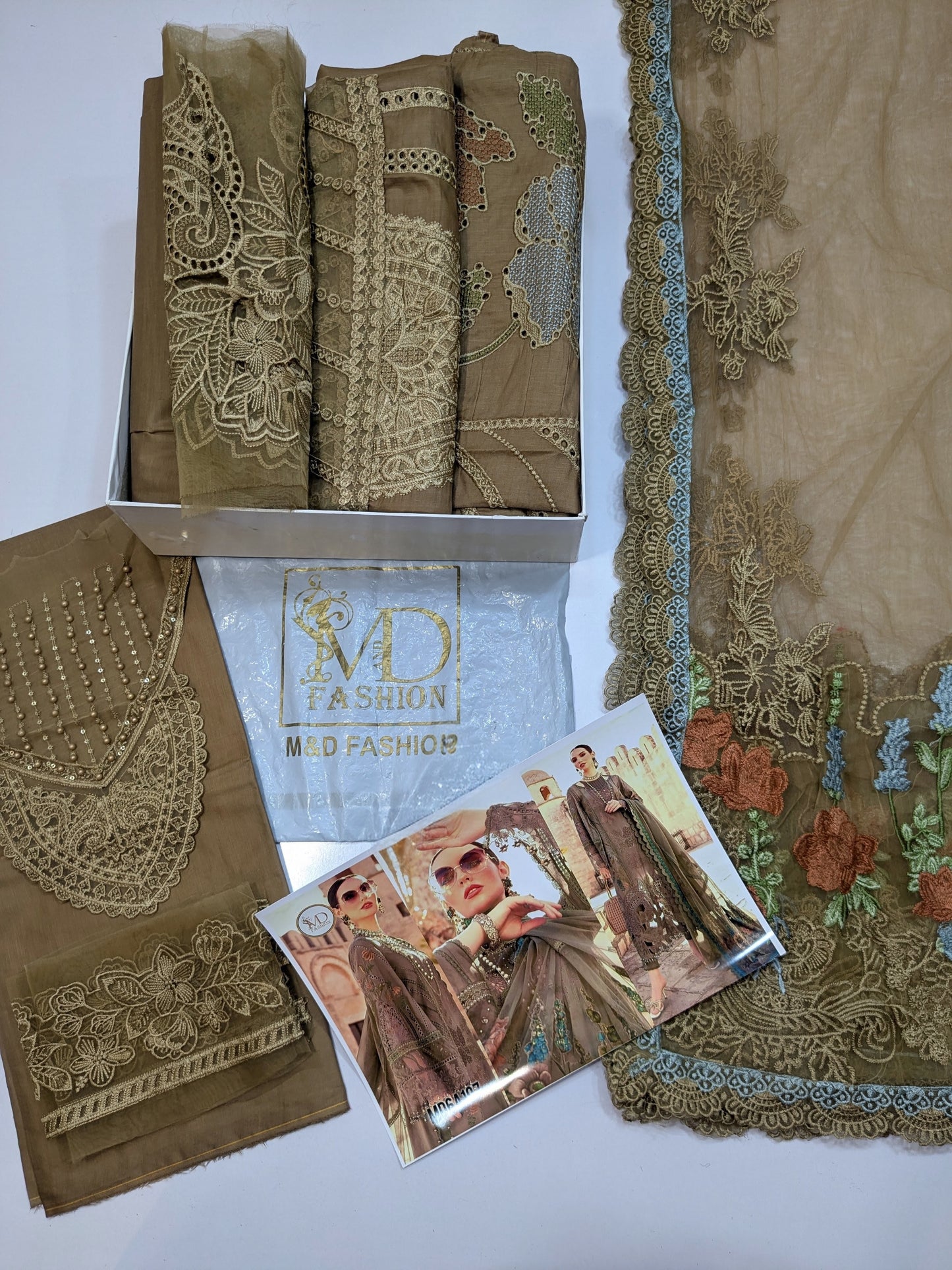 MARIA B BROWN GOLD FOREVER HIT LAWN EMBROIDERED