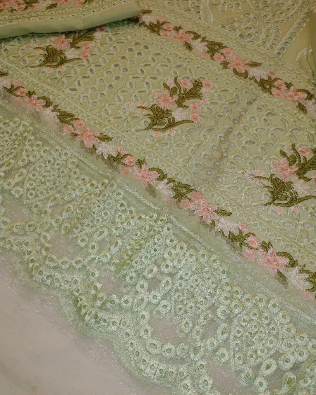 ADAN LIBAS PISTACHIO CHIKNKARI LAWN UNSTICHED