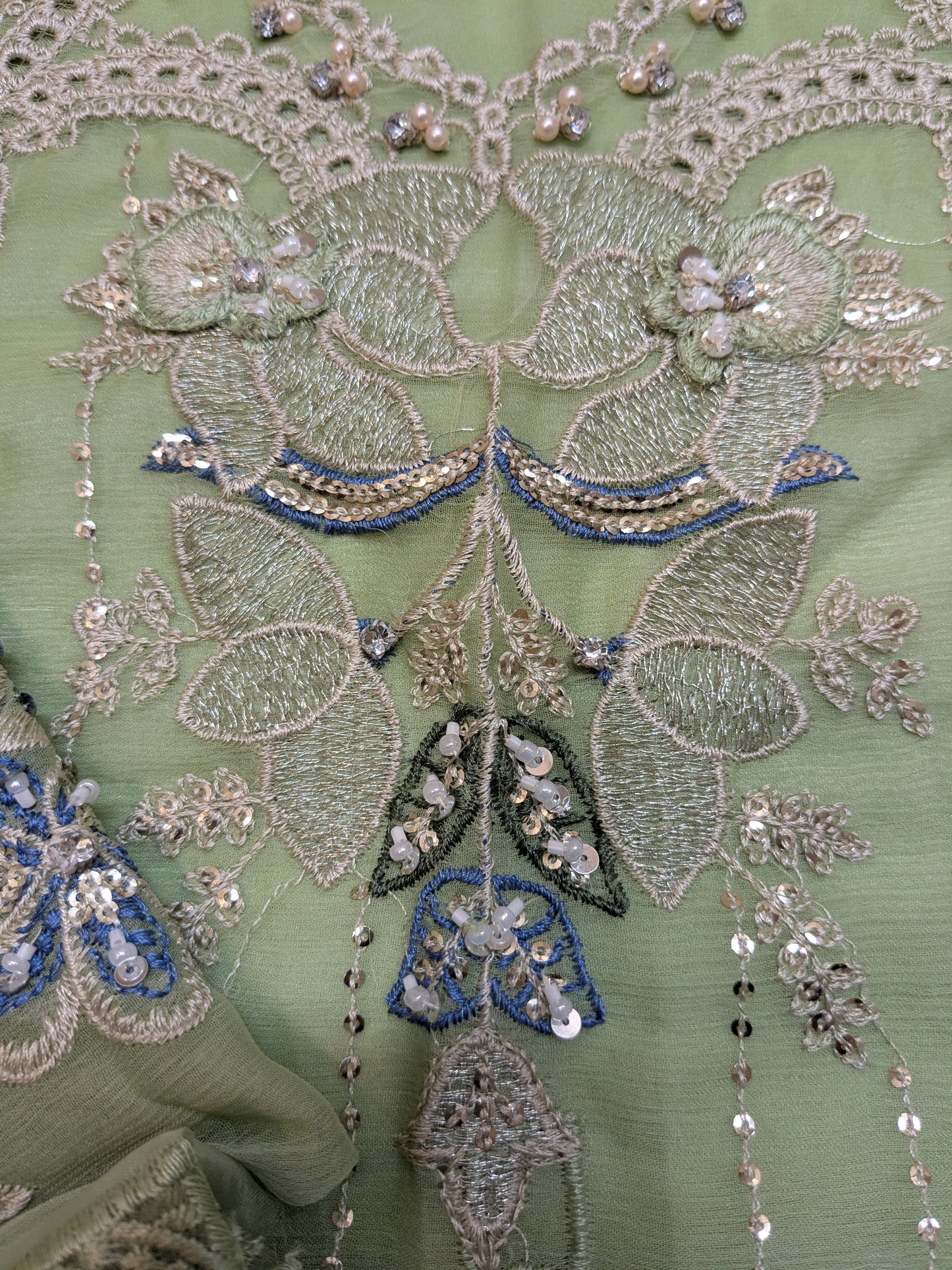 MARIA B INSPIRED DUSTY PISTACHIO CHIFFON TEA AFFAIR
