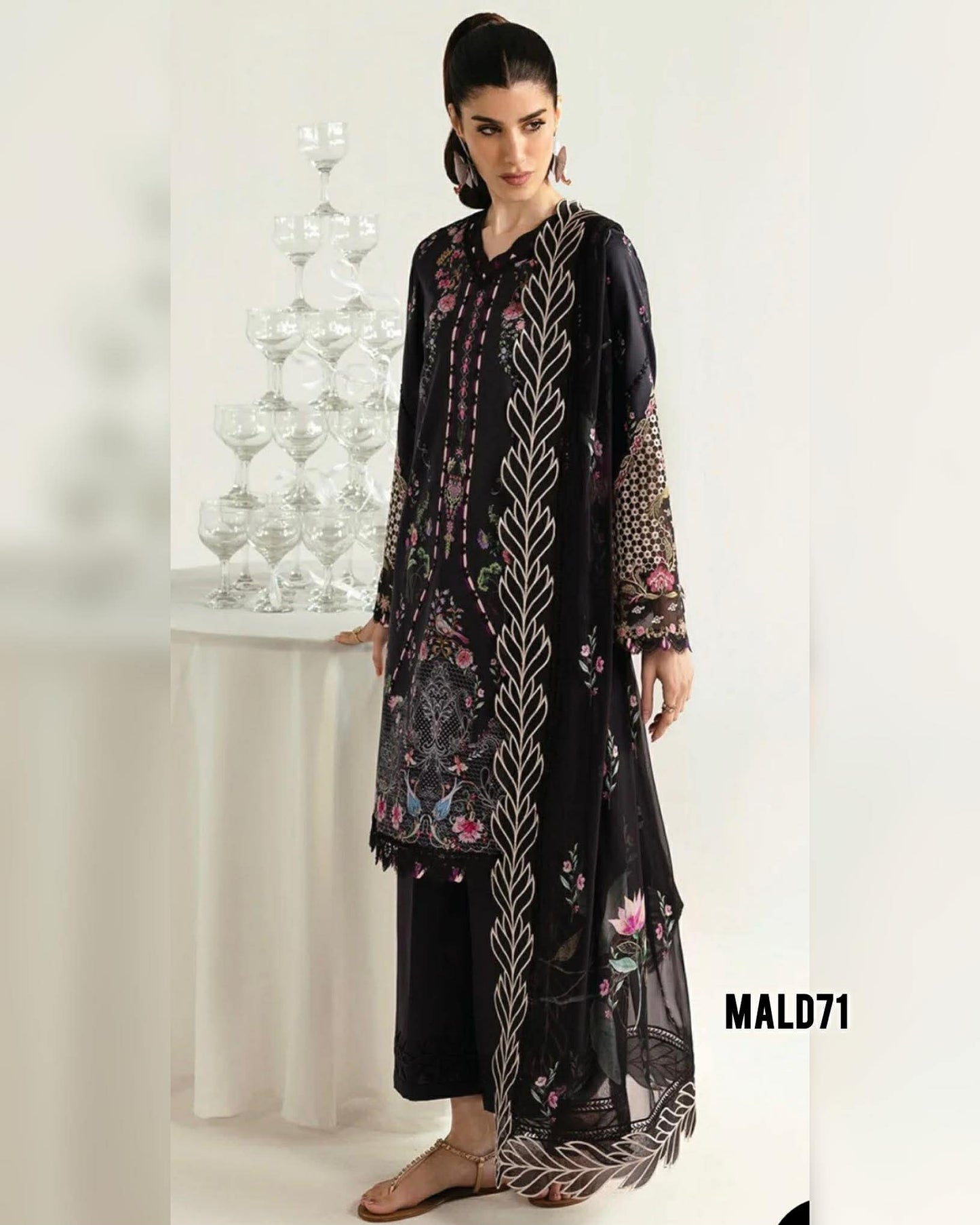 QALAMKAR RIDA BLACK QPRINT EMBROIDERED LAWN