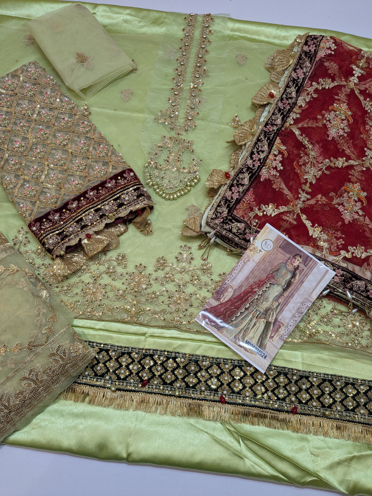 MARIA B INSPIRED CORAL IN SEA GREEN GHARARA