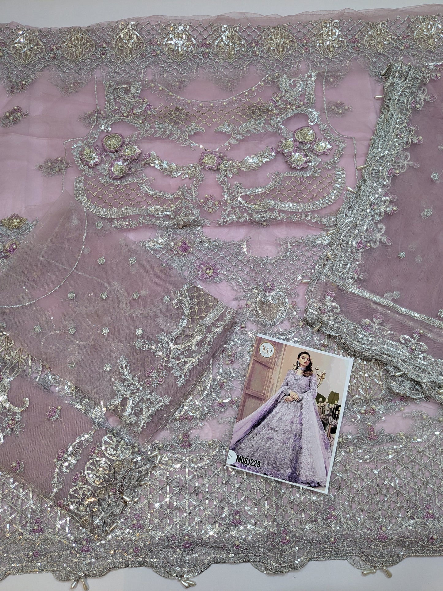Maria b couture lilac net embroidered maxi