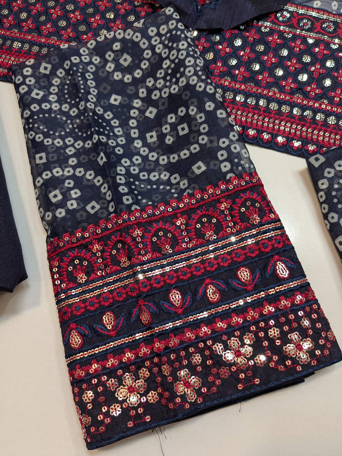 NUREH INSPIRED CHUNRI CHIFFON EMBROIDERED DRESS