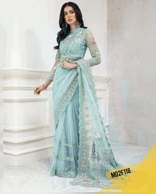 MARIA B SEA NET EMBROIDERED SAREE