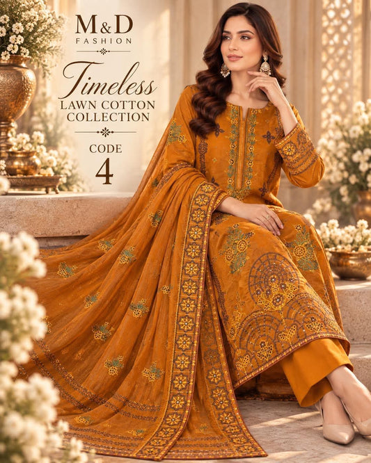 MAHIRA 04 MARIGOLD LAWN COTTON DRESS WITH CHIFFON DUPPATA