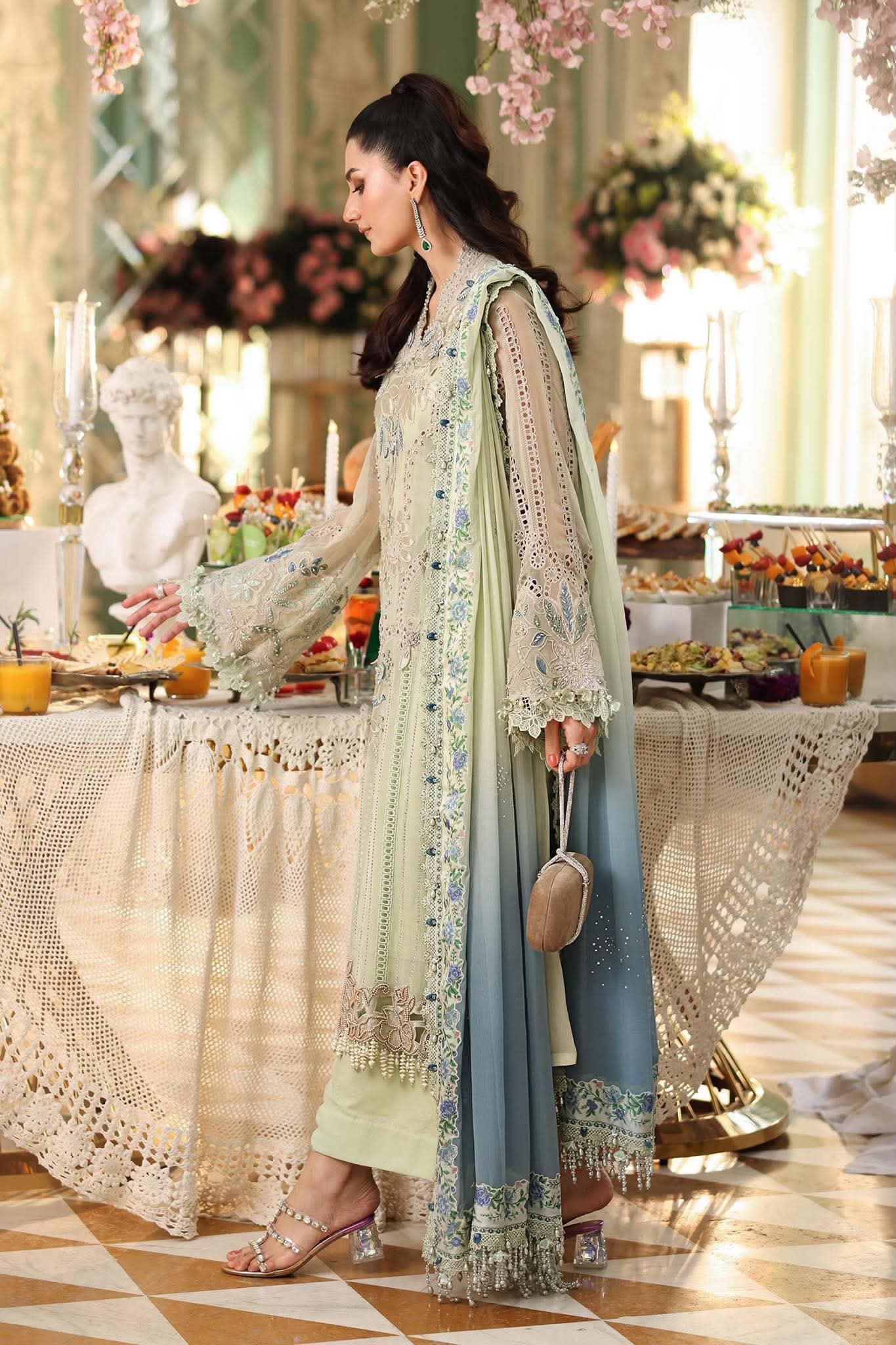 MARIA B INSPIRED DUSTY PISTACHIO CHIFFON TEA AFFAIR