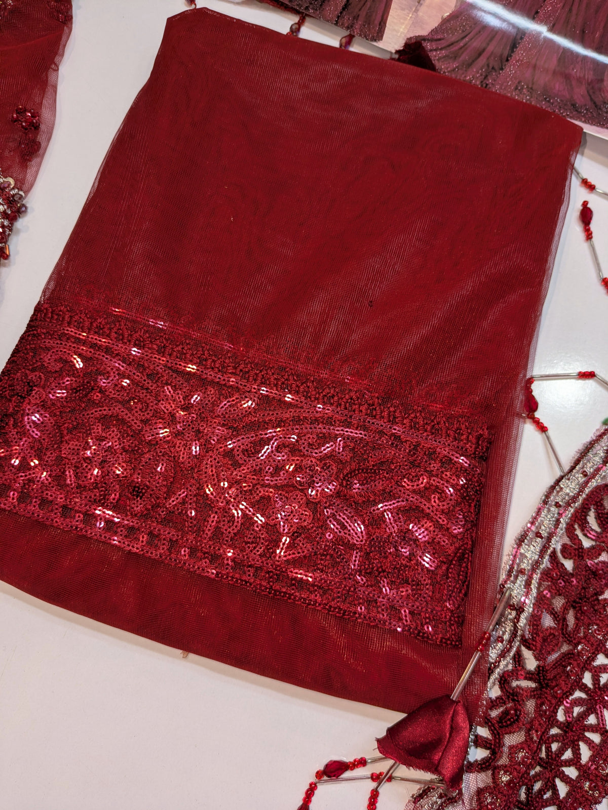 MARIA B INSPIRED MAROON NET SAREE
