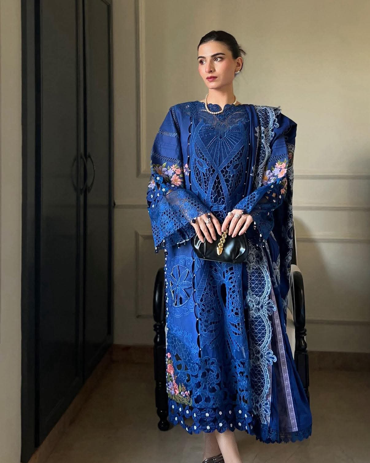 PARISHAY BLUE CHIKENKARI LAWN EMBROIDERED