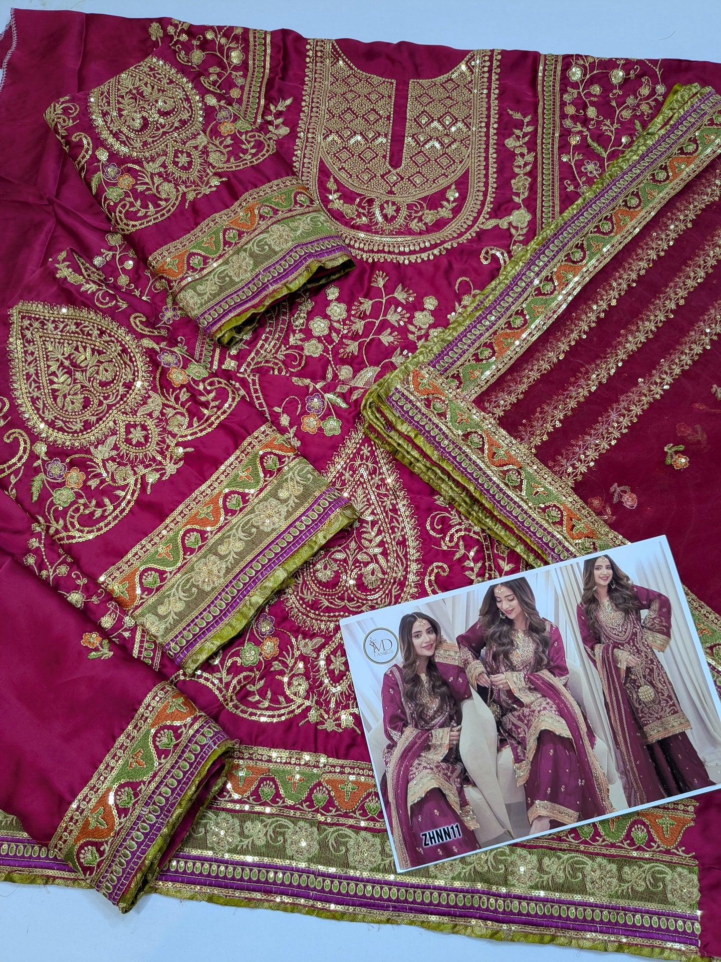 ANEELA SABOOR CHARMEUSE SILK EMBROIDERED DRESS