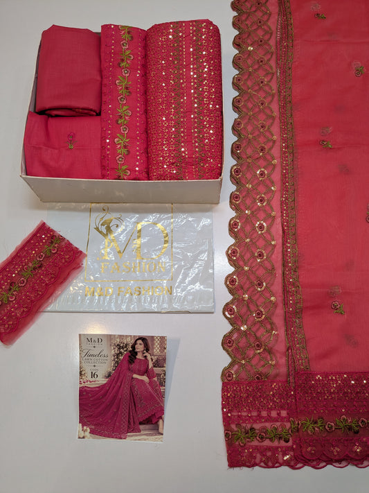 TIMELESS 16 FUCHSIA PINK LAWN COTTON WITH CHIFFON DUPPATA
