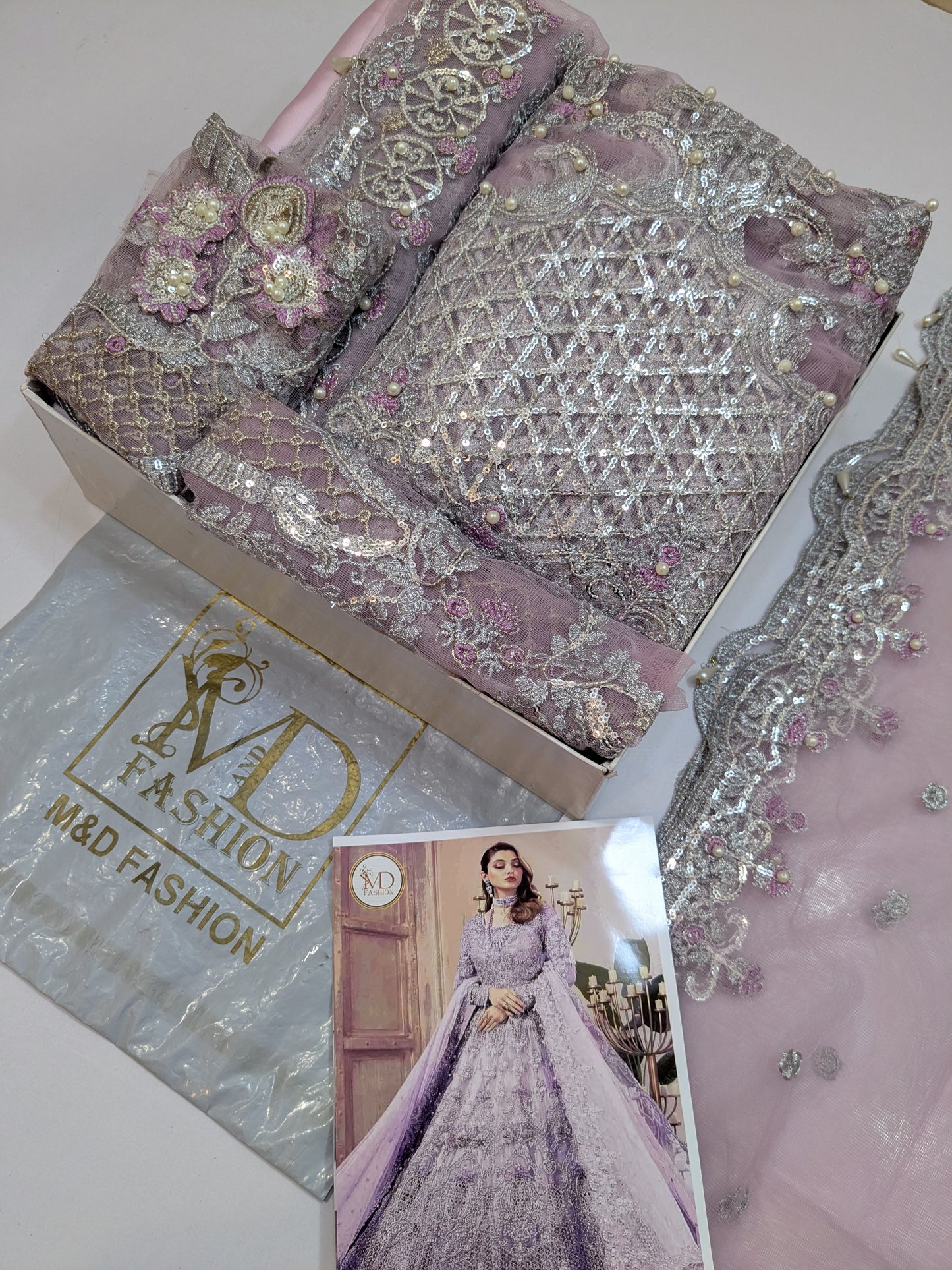 Maria b couture lilac net embroidered maxi