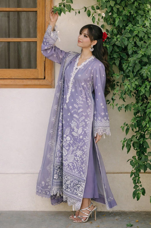 MAHIRA LUXURY LAWN LILAC WITH WHITE EMBROIDERY
