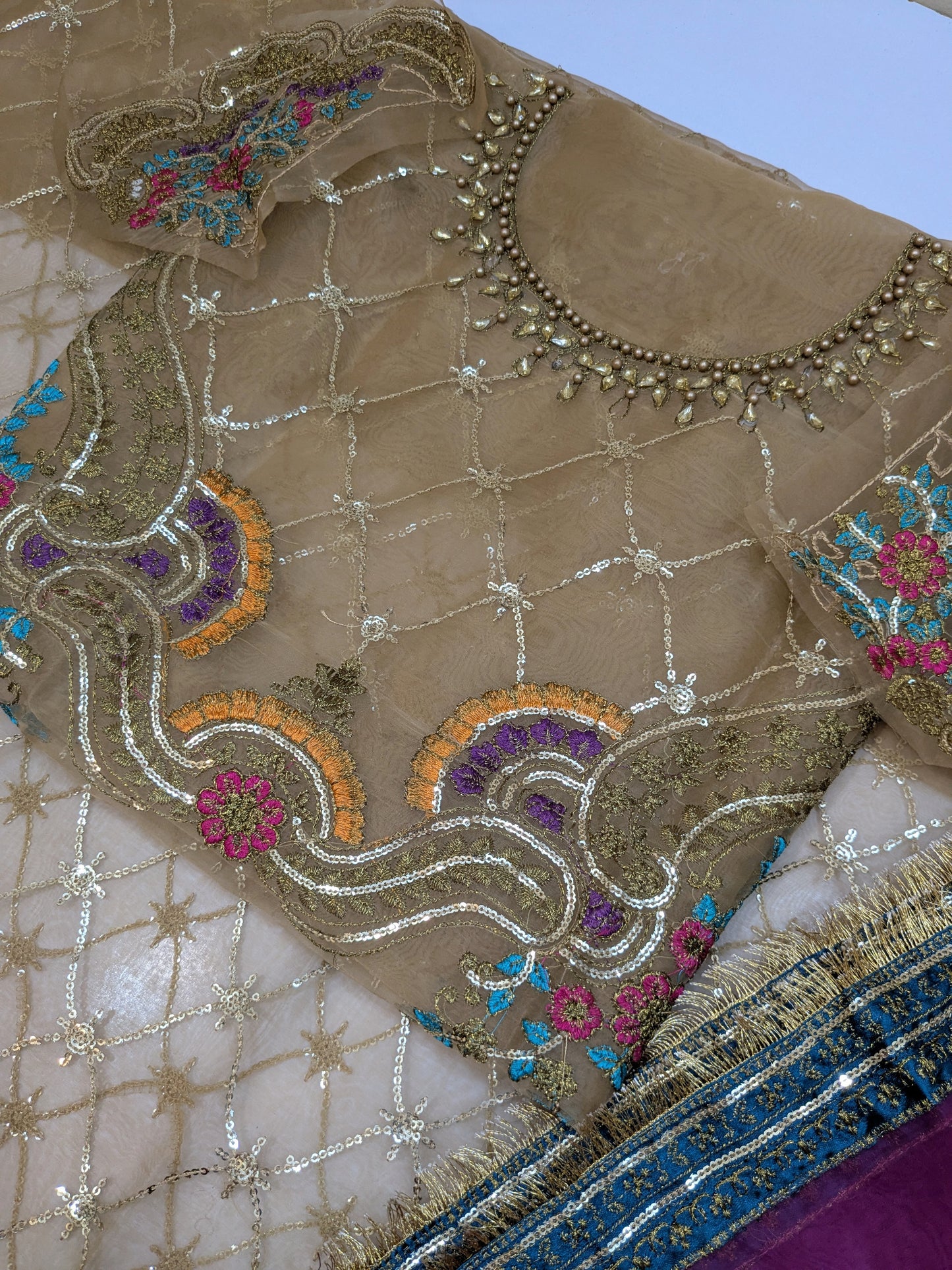 MARIA B VINTAGE GOLD ORGANZA EMBROIDERED