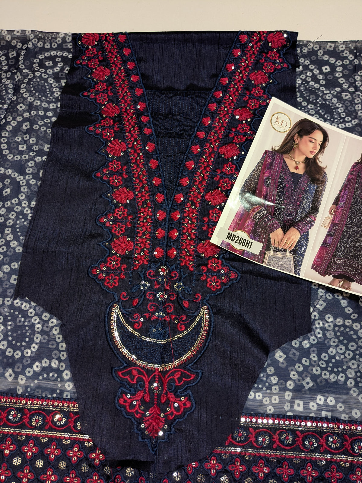 NUREH INSPIRED CHUNRI CHIFFON EMBROIDERED DRESS