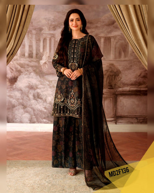 MOHAGNI BLACK PRINTED EMBROIDERED LAWN