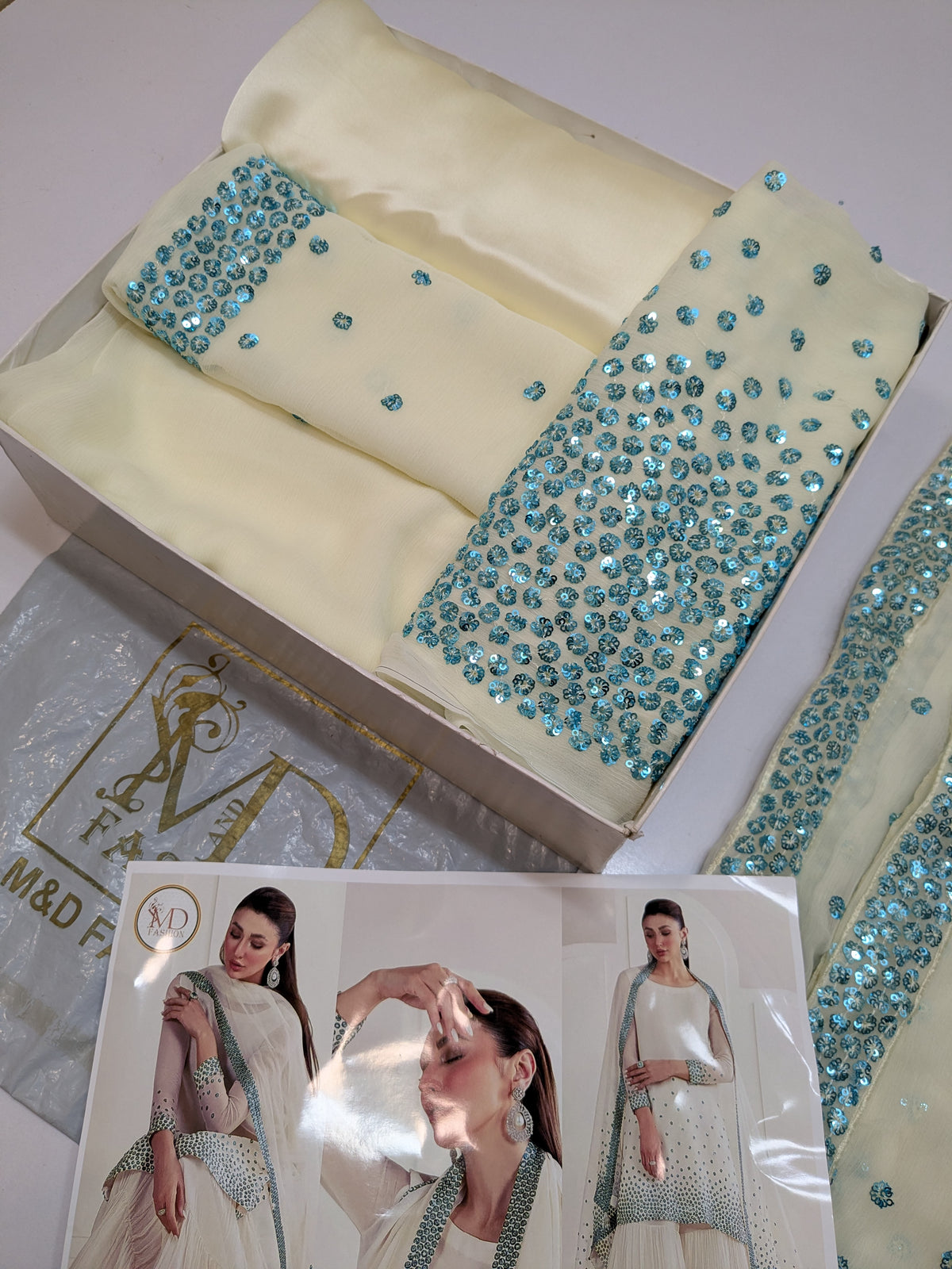 JAZMIN CHIFFON PREMIUM CREAM SEA SEQUENCE EMBROIDERED