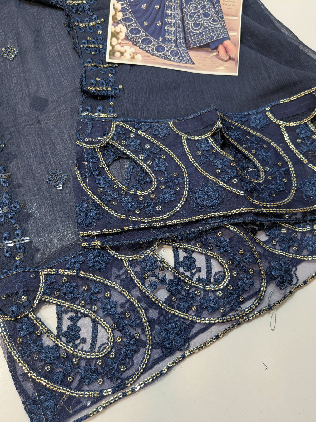 TIMELESS 15 INK BLUE LAWN COTTON WITH CHIFFON DUPPATA
