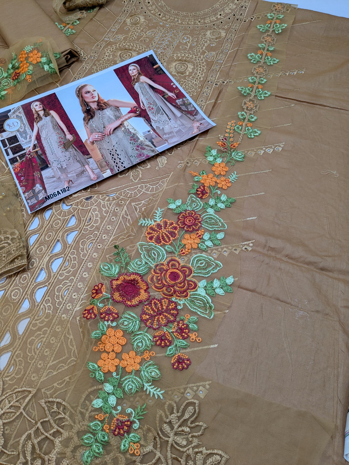 MARIA B BROWN CHIKENKARI EMBROIDERED LAWN