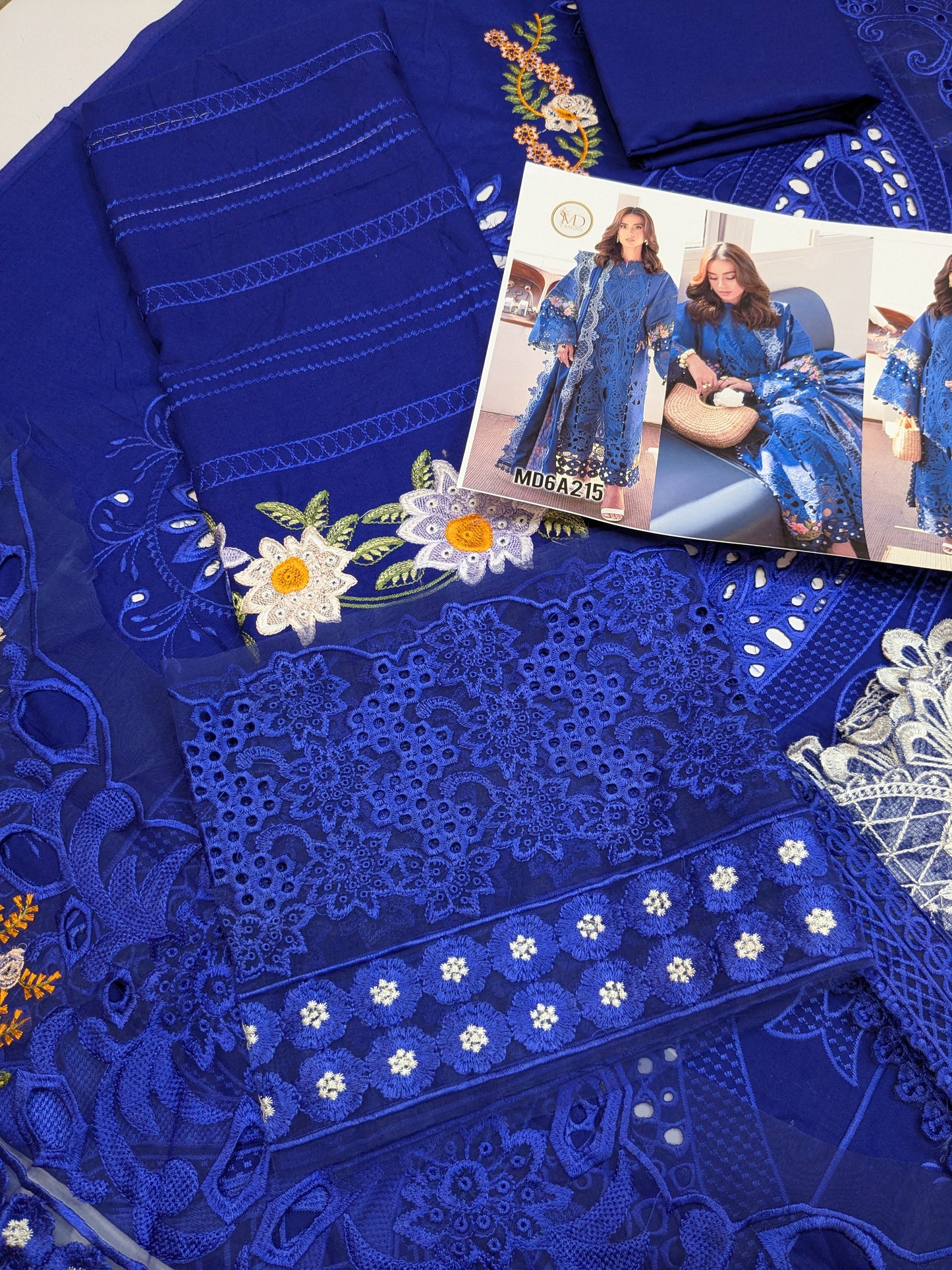 PARISHAY BLUE CHIKENKARI LAWN EMBROIDERED
