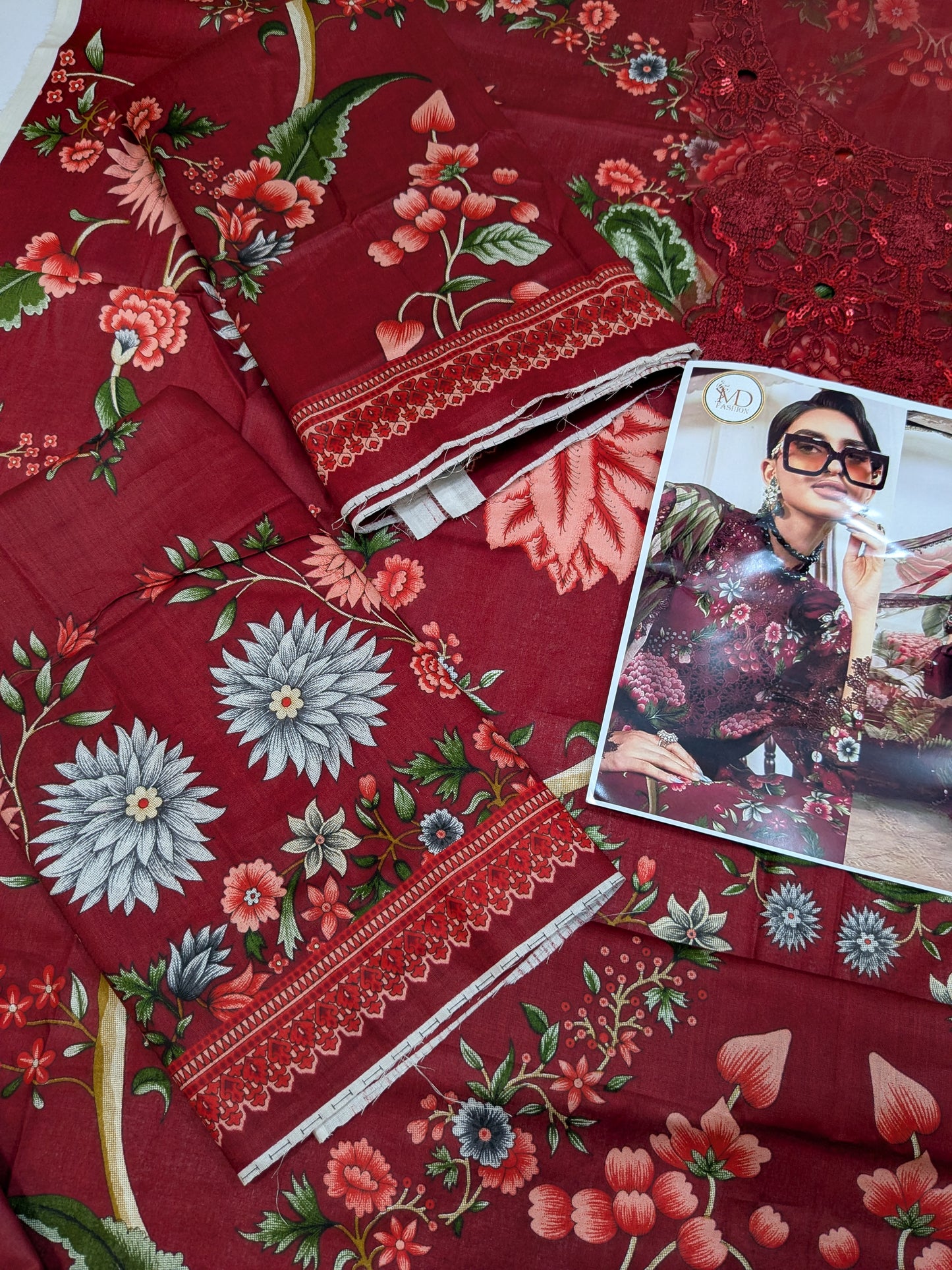 MARIA B MAROON 27A LAWN DRESS WITH READY CHIFFON DUPPATA