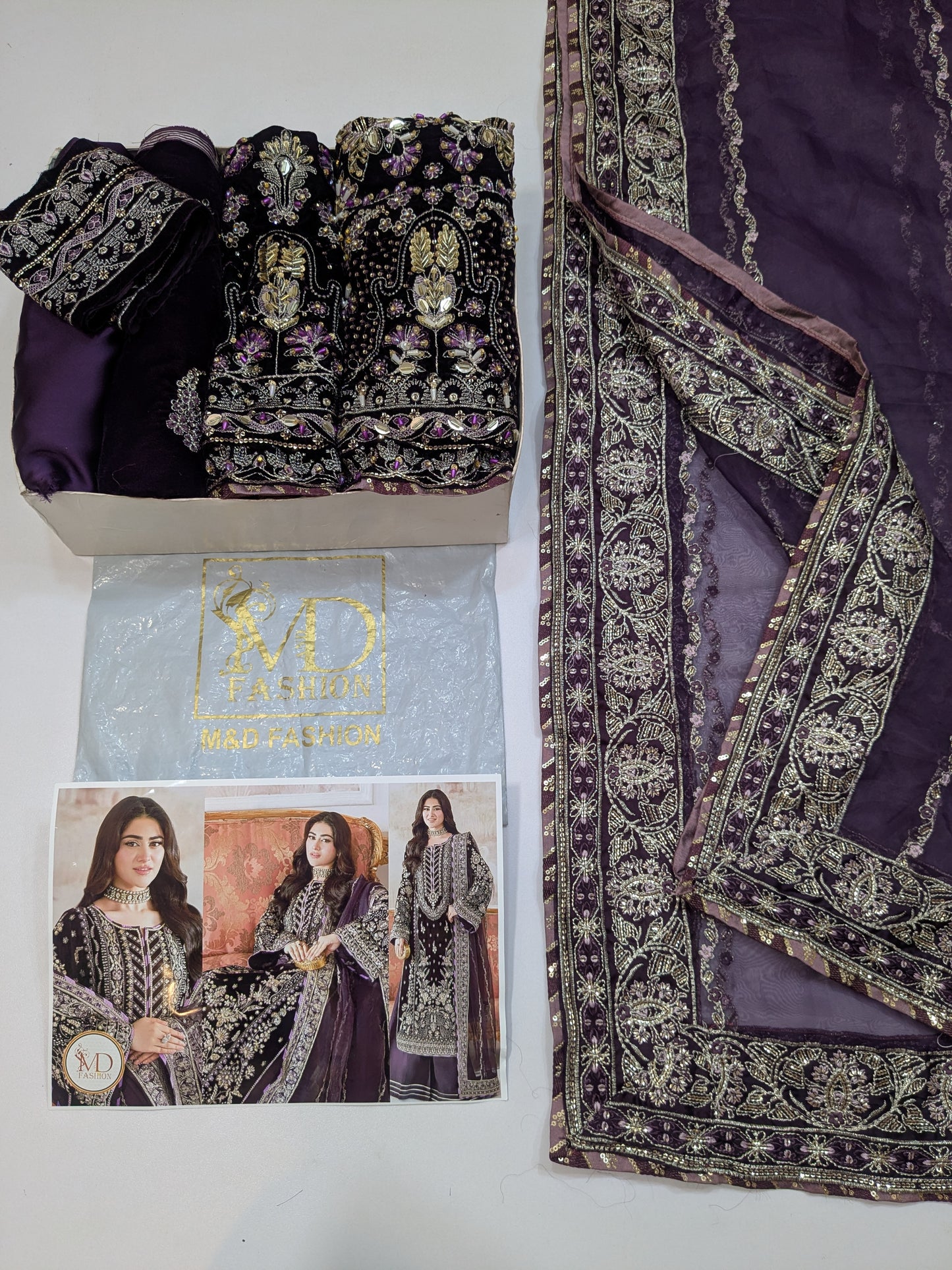 Aneelas Luxurious wedding wear purple velvet