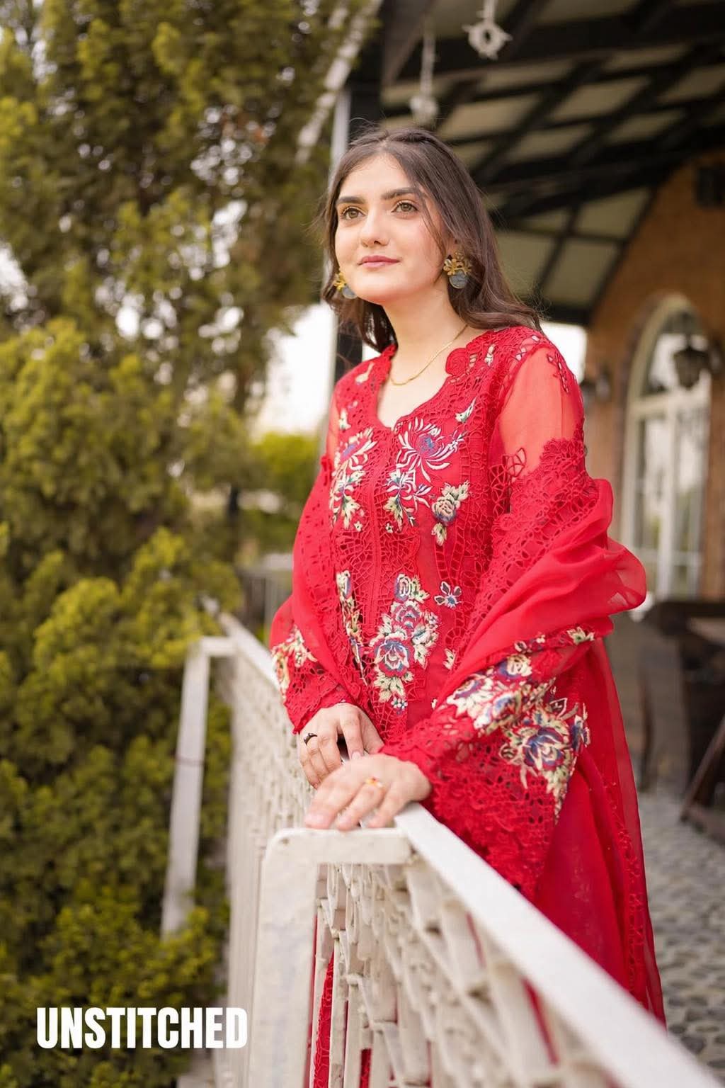 ANEELA RED CHIKENKARI EMBROIDERED
