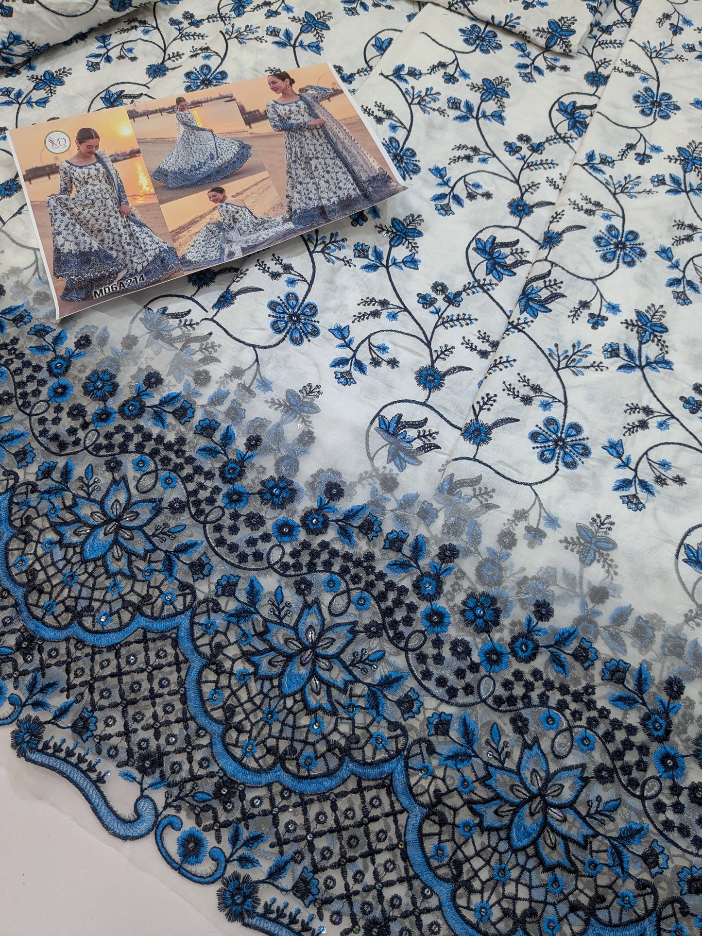 FAIZA SAQLAIN JEHONA KALIDAR BLUE WHITE HEAVY EMBROIDERED