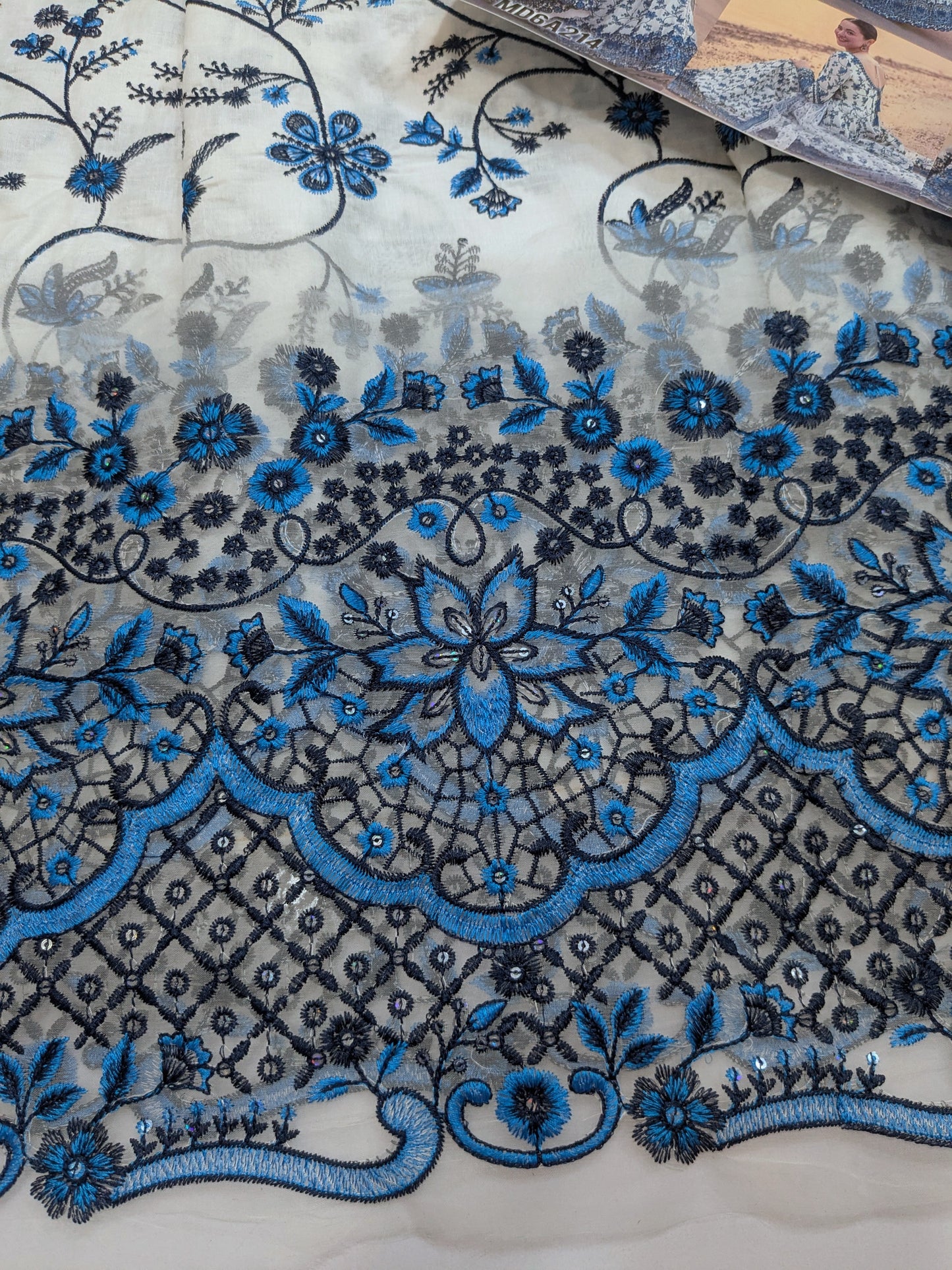 FAIZA SAQLAIN JEHONA KALIDAR BLUE WHITE HEAVY EMBROIDERED