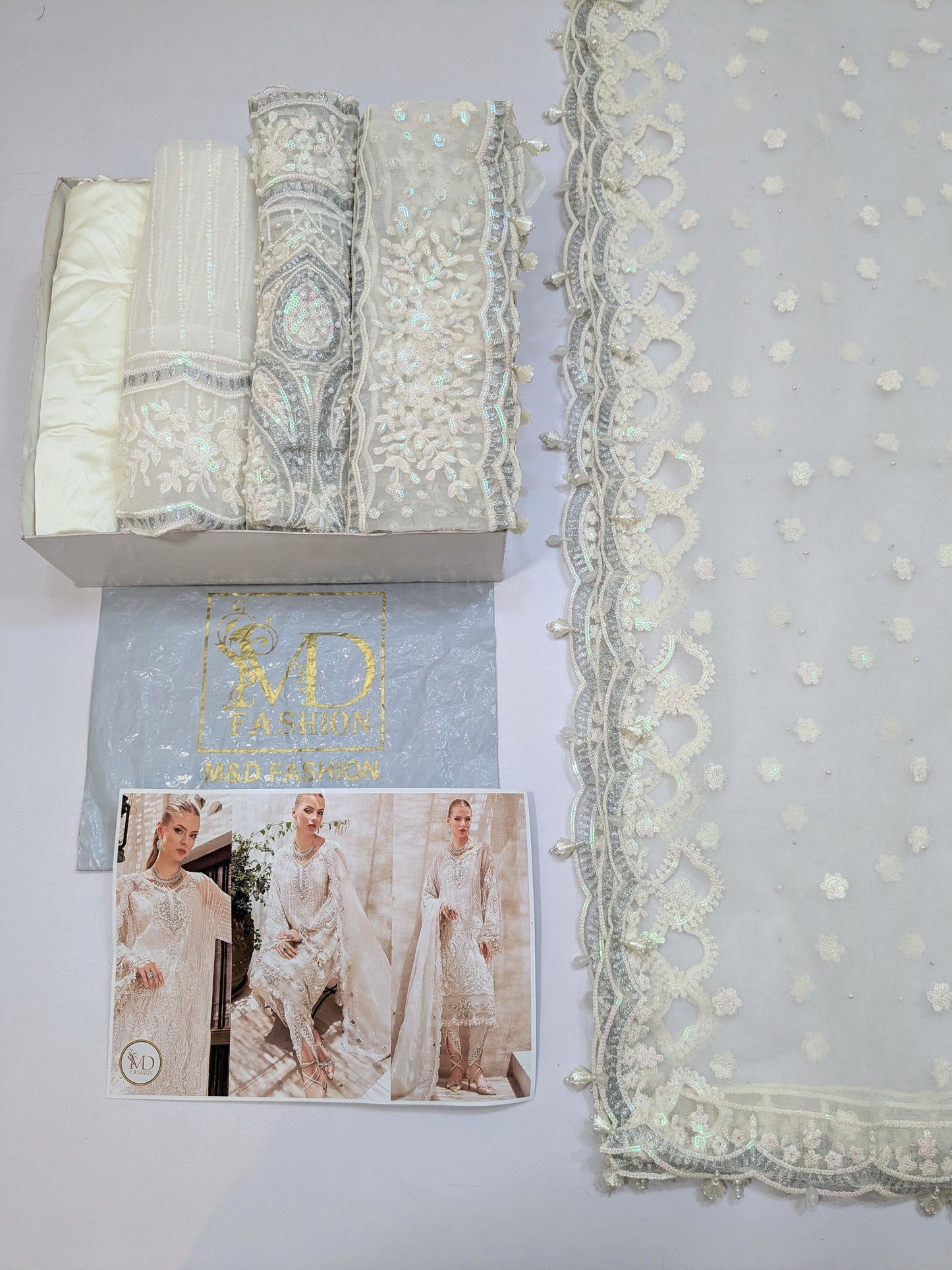 Maria b Pearl embroidered White dress