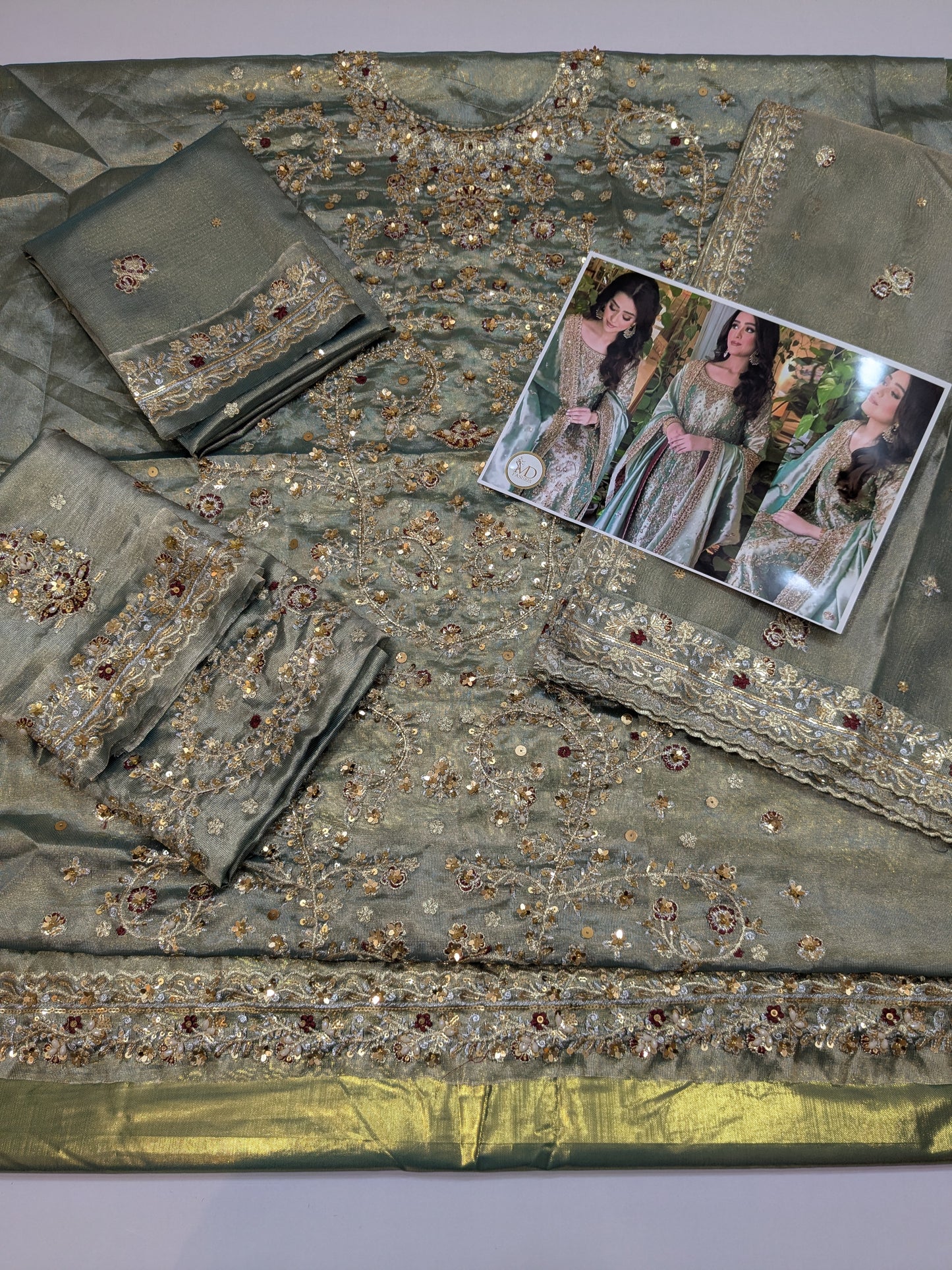 HARIS SHAKEEL SEA GREEN SHIMMERY HAND EMBELLISHED