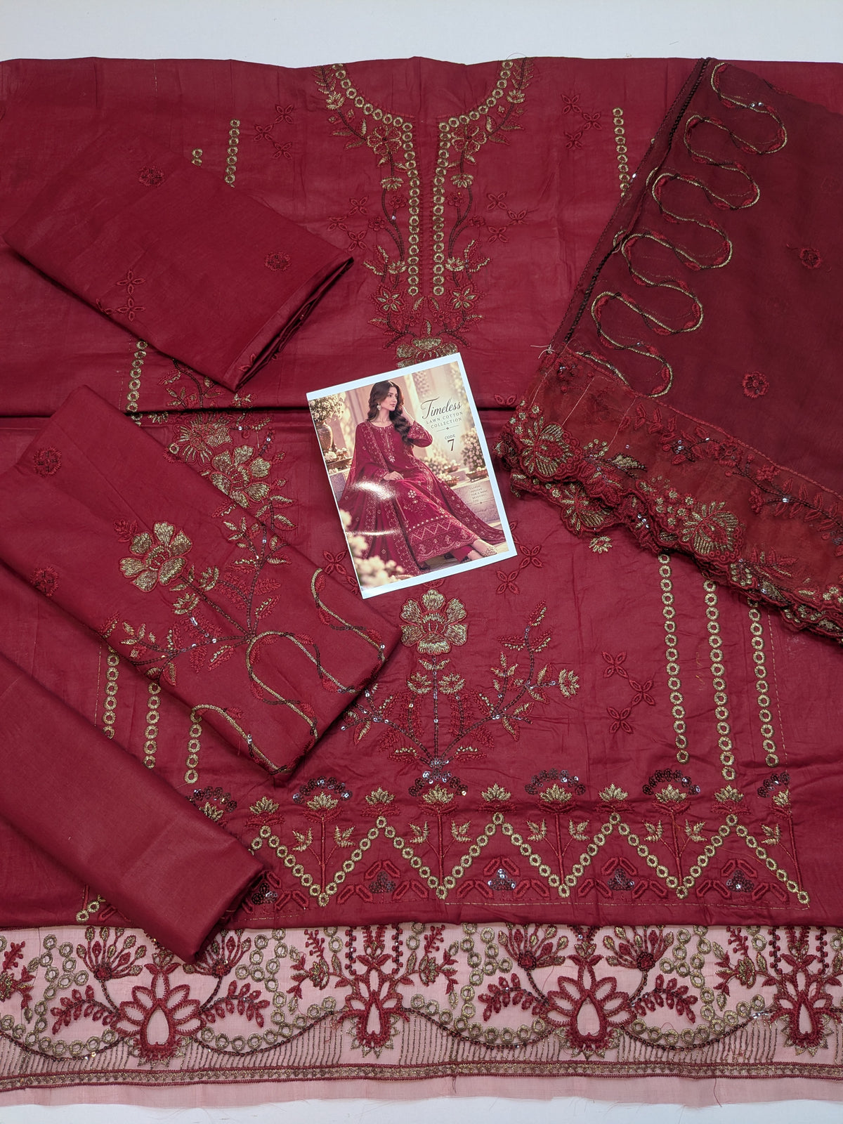 MAHIRA 07 REDDISH PINK LAWN COTTON DRESS WITH CHIFFON DUPPATA