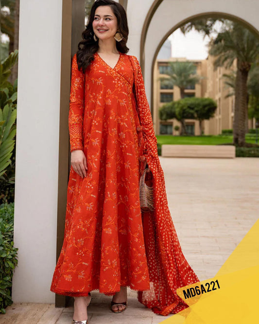 FAIZA SAQLAIN RUST DENISA LAWN HEAVY EMBROIDERED