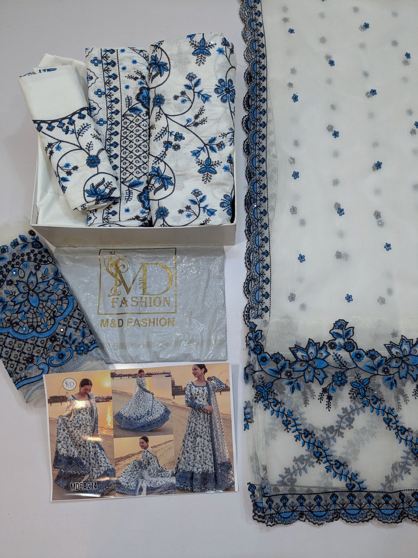 FAIZA SAQLAIN JEHONA KALIDAR BLUE WHITE HEAVY EMBROIDERED