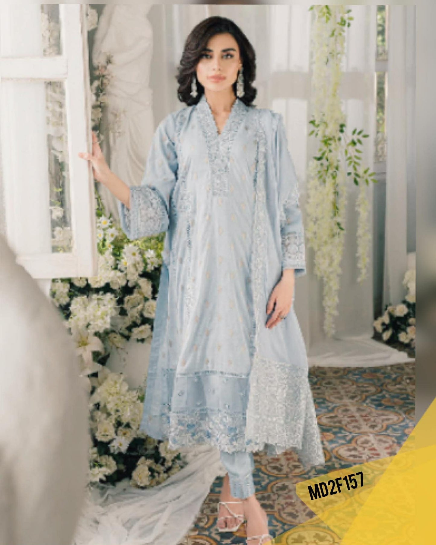 AZURE BREEZE LAWN ICE GREY EMBROIDERED