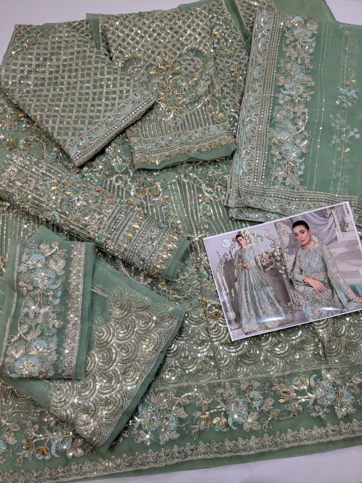 ELAF SAGE FULL EMBELLISHED MAXI LAHENGA