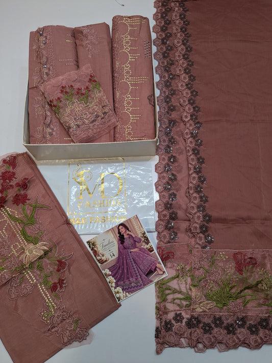 TIMELESS 14 DUSTY ROSE LAWN COTTON WITH CHIFFON DUPPATA
