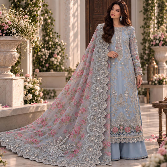 SANA WAJAHAT ICY POWDER BLUE PREMIUM FORMAL WEAR