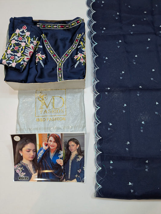 AINA ASIF BLUE INSPIRED SILK 3 PIECE DRESS