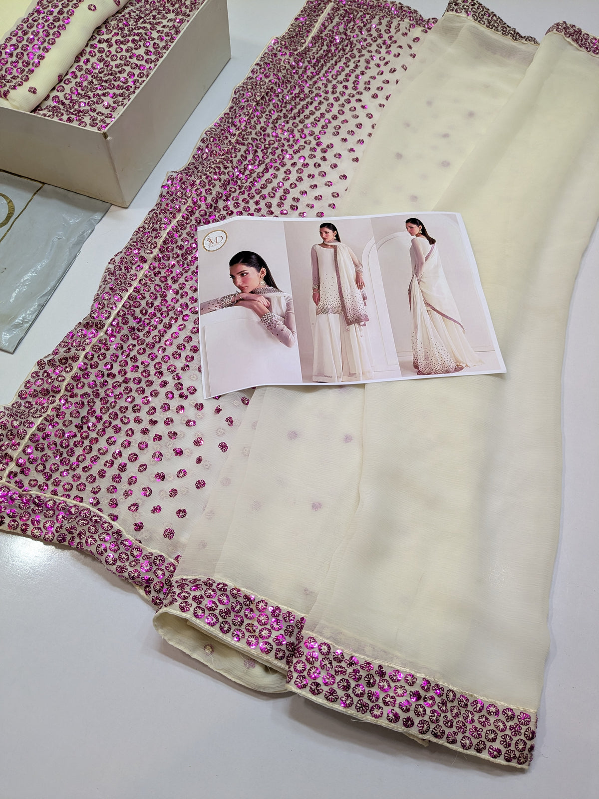 JAZMIN CHIFFON PREMIUM CREAM PLUMP SEQUENCE EMBROIDERED