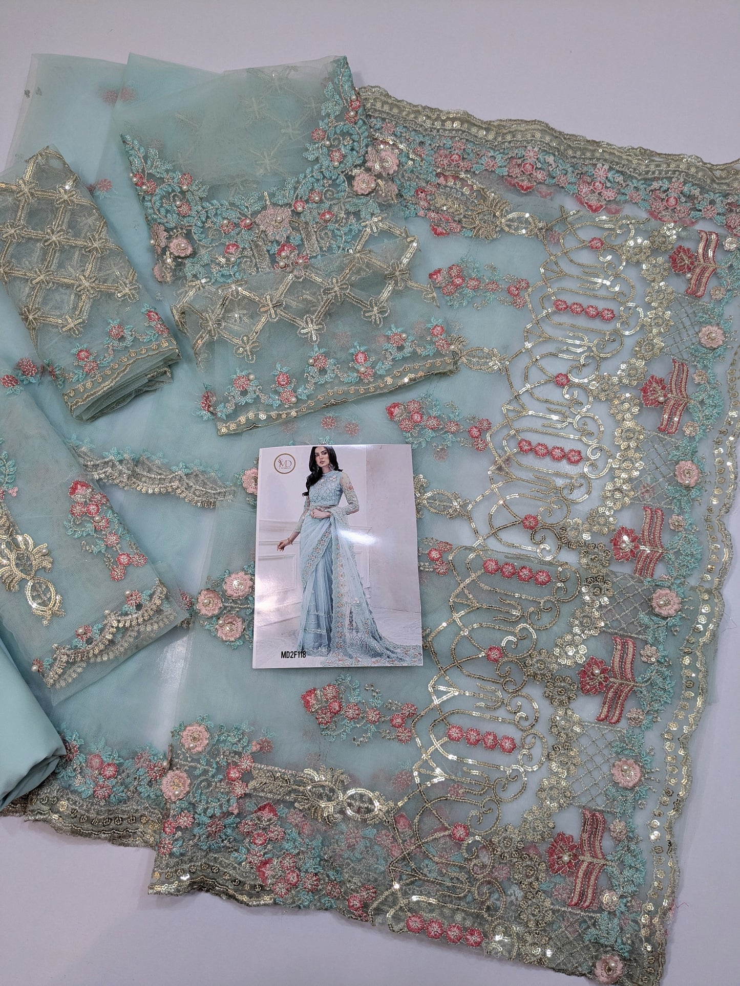 MARIA B SEA NET EMBROIDERED SAREE