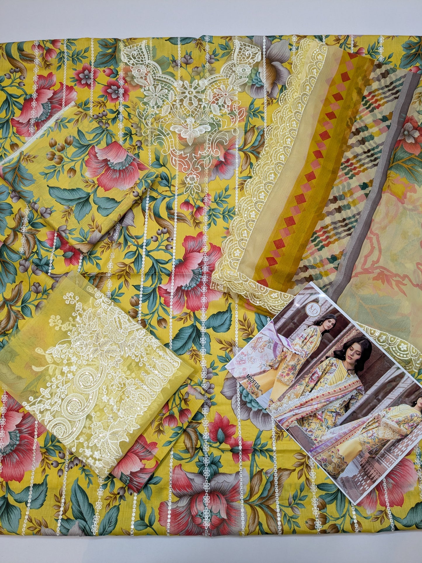 BINILYAS LEMON PRINTED EMBROIDERED LAWN