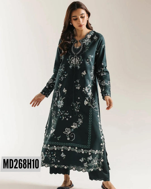 ETHNC INSPIRED CHARMEUSE SILK EMBROIDERED KAFTAN 2 PIECE